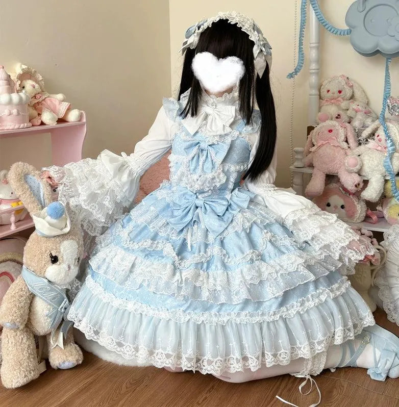 Hanguliang - Love and Heart Palpitations - Sweet Wedding Lolita JSK Dress, Pearl and Lace Accents