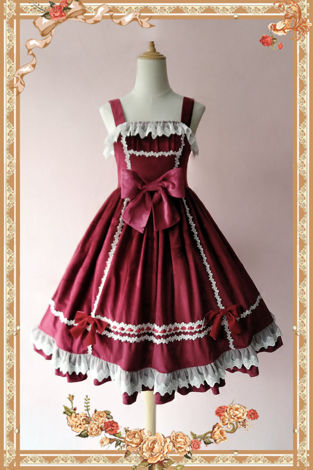 Honey Sugar - Pure Velvet Lolita JSK Dress S wine red
