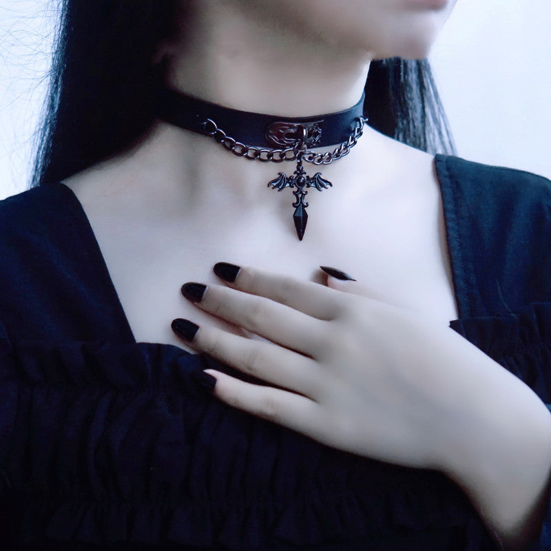 Strange Sugar - Gothic Lolita Cross Leather Choker - Neckwear