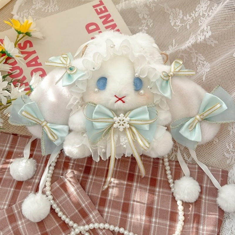 Lop-Eared Bunny Lolita Pearl Chain Doll Bag – 2025 Cute Bow Plush Shoulder Bag