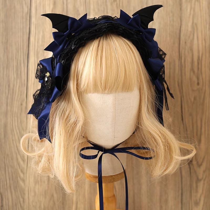 Xiaogui - Halloween Gothic Lolita Hairband, Detachable Devil Wings Black + Navy Blue