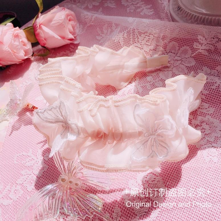 Handmade [Dark Elf] Butterfly Headband Gothic Lolita Natural Color Lace Headband Fairy Style