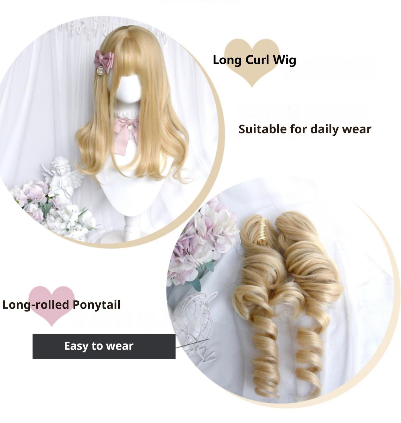 Sinwavy - 55CM Blonde Lolita Curl Wig - Detachable Double Ponytail Wig