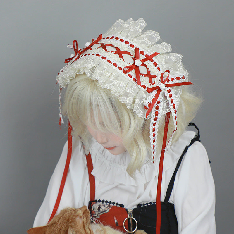 Vintage Rose Handmade Classical Doll Style Wide Lolita Small Item Heavy Embroidery Lace Headband - Lolita Fetch