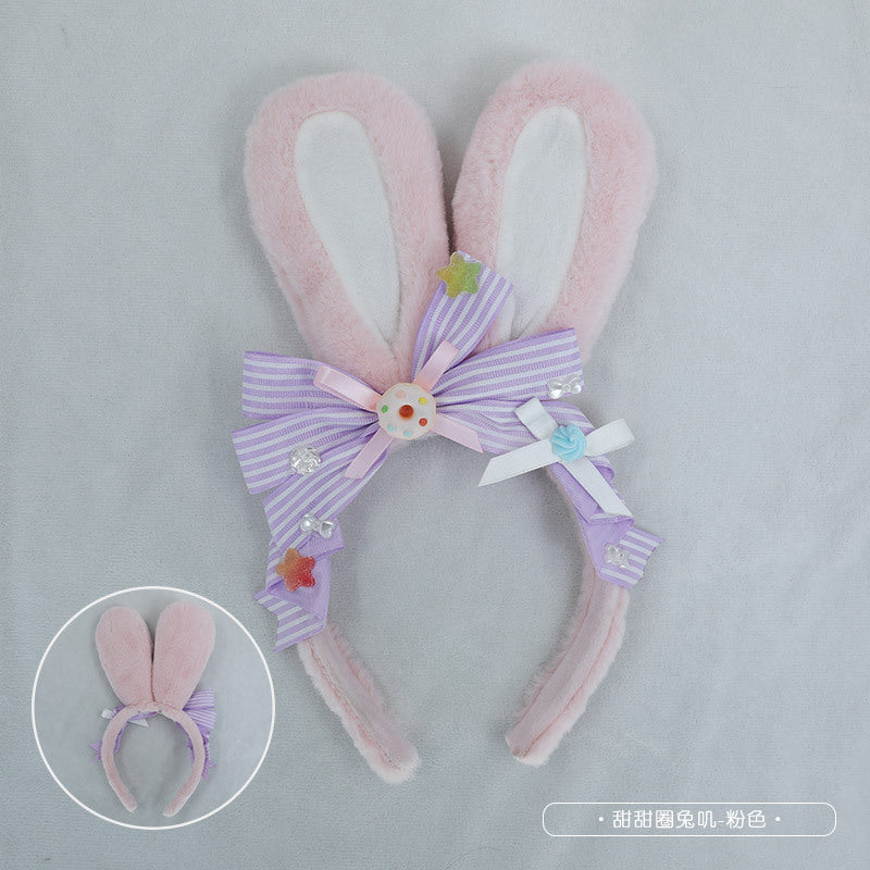 Handmade Lolita Hair Accessories Cute Girl JK Japanese Style Donut Plush Bunny Ear Headband - Lolita Fetch
