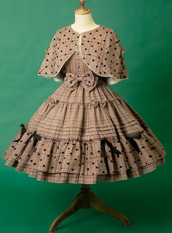 Dawn and Morning - Forest Diary - JSK Dress with mixed plaid and polka-dot print - product detail 2