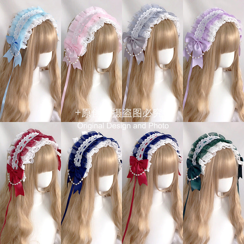 Soft Girl Lolita Headband Lace Hair Clip Sweet KC Bow - Snow White Princess Style