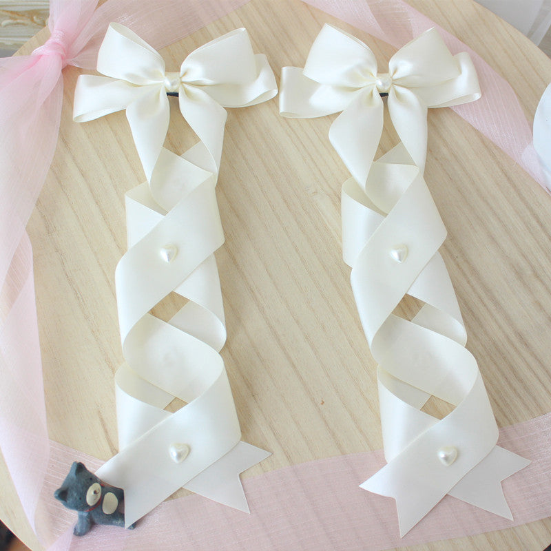 Handmade Doll-Like Lolita Hair Clips Double Ponytail Cross Tie Bow Side Clips JK Uniform Girl Hair Accessories