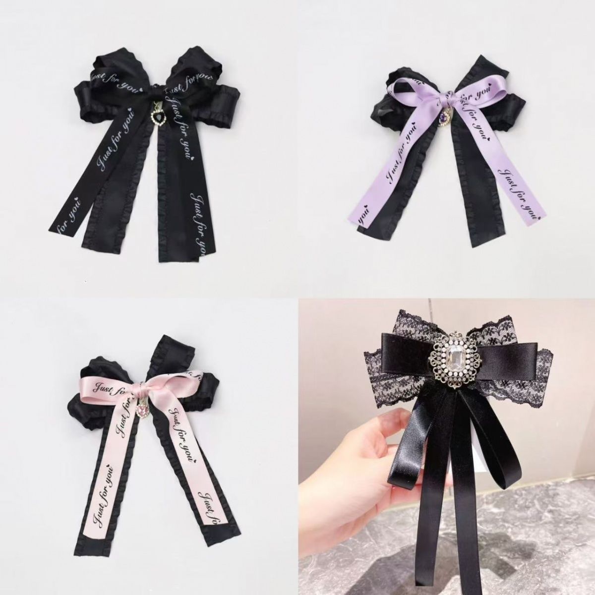 Handmade - Lace Ribbon Bow Collar - Brooch and Hair Clip - detail view 6
