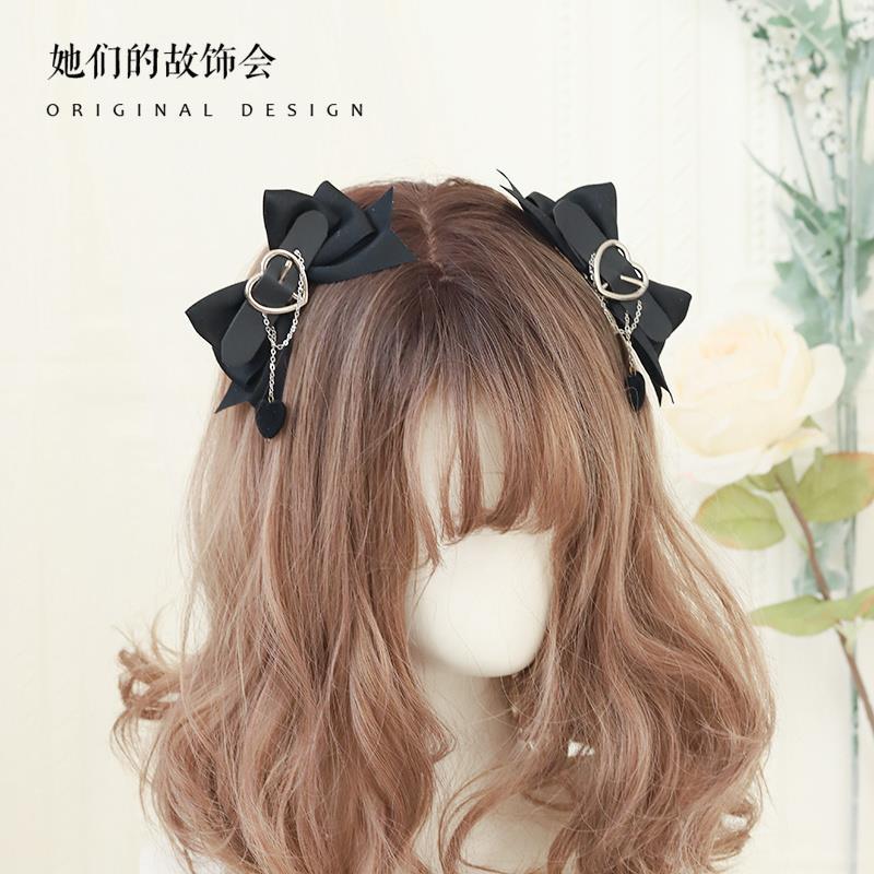 Lolita Hair Accessories Hard Girl Cool Punk Style Heart Handmade Bow Hair Clip JK Sweet Heart Lolita Hair Ornament