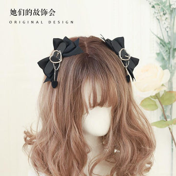 Lolita Hair Accessories Hard Girl Cool Punk Style Heart Handmade Bow Hair Clip JK Sweet Heart Lolita Hair Ornament