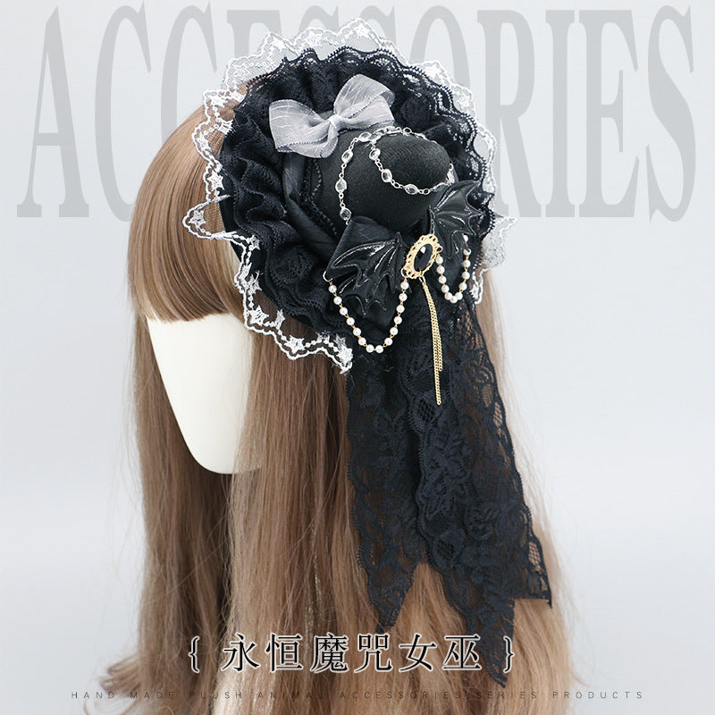 Cute Lolita Gothic Flat Hat - Halloween Magical Girl Versatile Witch Headwear - Lolita Fetch