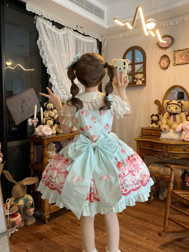 Coffee Rabbit Sweet Berry Bunny Printed Lolita JSK Set