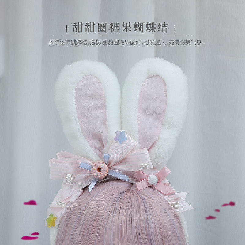 Handmade Lolita Hair Accessories Cute Girl JK Japanese Style Donut Plush Bunny Ear Headband - Lolita Fetch
