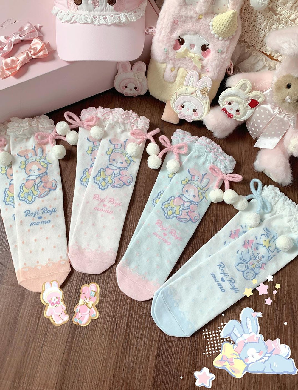 Roji Roji - Kawaii Lolita Mid-Calf Socks - Rabbit Print Socks
