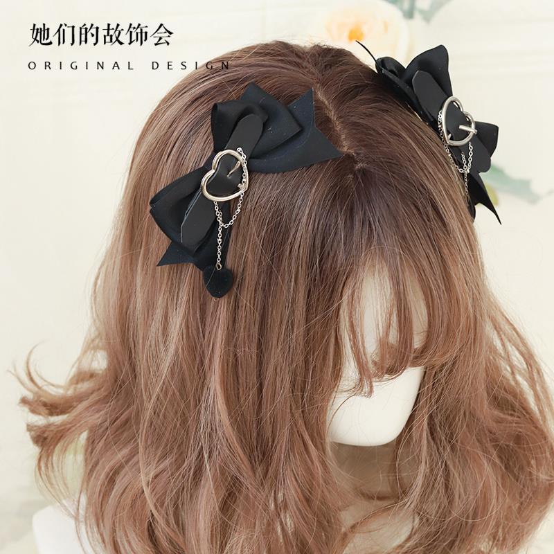 Lolita Hair Accessories Hard Girl Cool Punk Style Heart Handmade Bow Hair Clip JK Sweet Heart Lolita Hair Ornament - Lolita Fetch