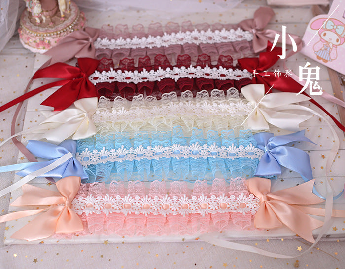 White lace LolitaFetch soft girl headband with dark gothic-inspired design, versatile hair accessory, perfect for sweet Lolita fashion.