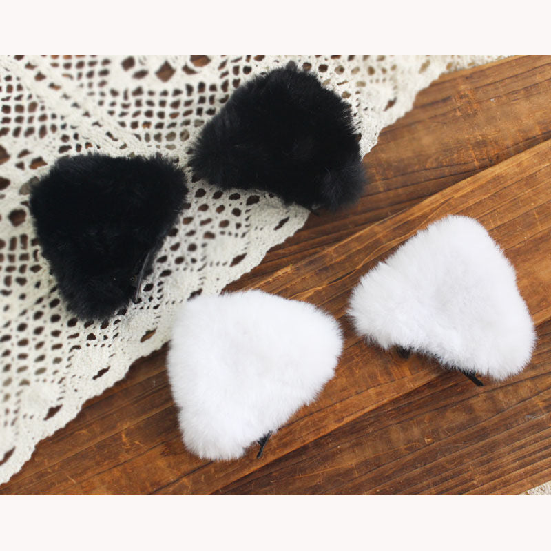 Fluffy Lolita Daily Hair Accessories Cat Ear Headwear Cute Plush Sweet Hair Clips for Women Lolita Side Clips