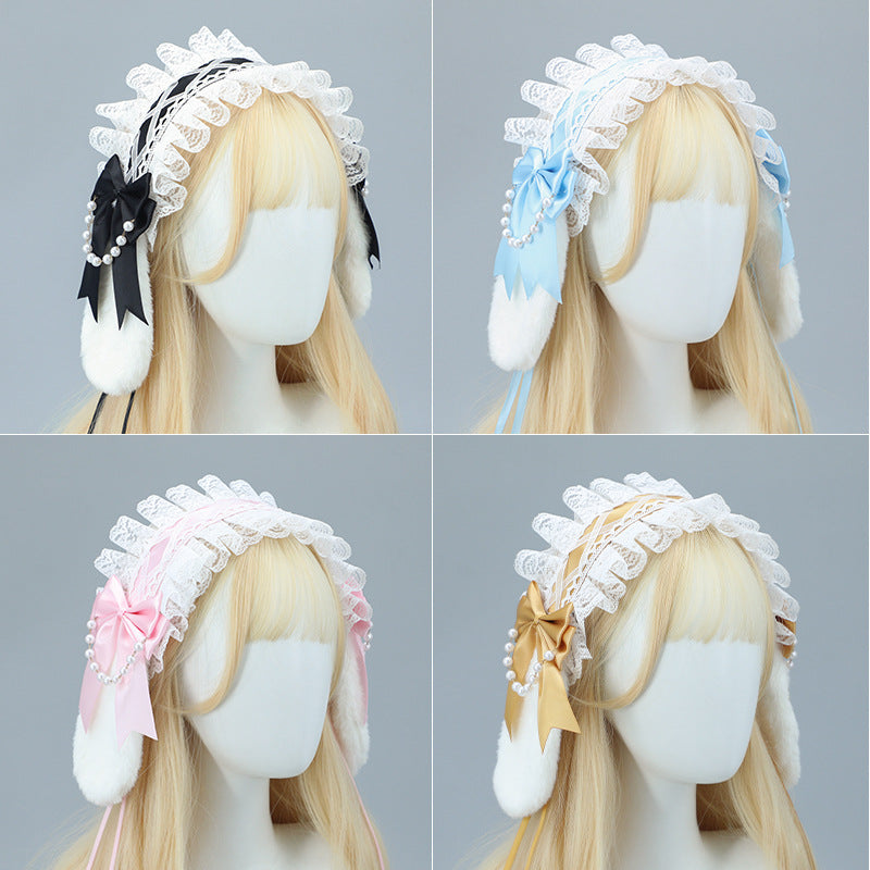 Comic Con Lolita Bunny Ear Headband Bowknot Soft Girl Style Bunny Ear Hair Accessory Anime Maid Lolita Headwear