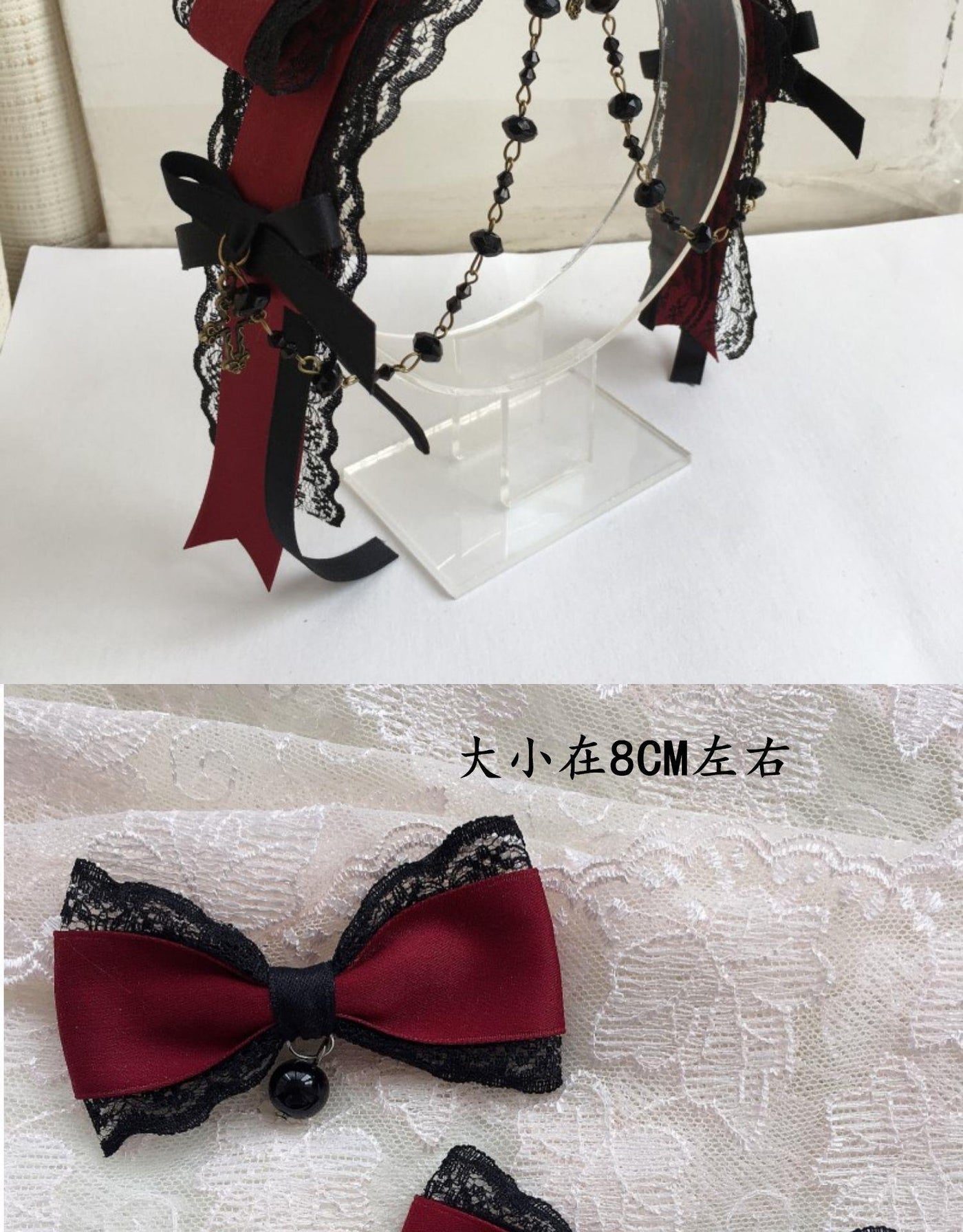Dark wine red Castle Night Original Lolita small bow hair clip, elegant headdress accessory from LolitaFetch.