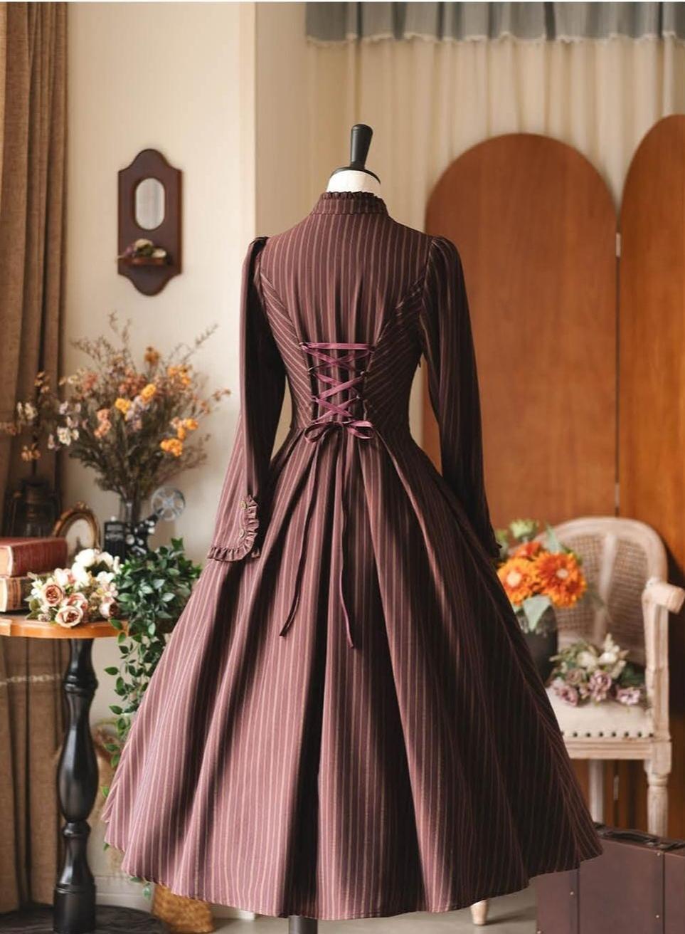 Forest Wardrobe - Forest Castle - Classic Lolita Long Striped Dress, Irregular Hem Vest