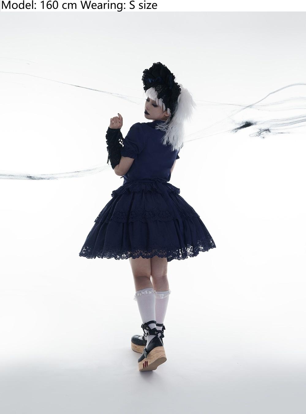 Forest Waltz - Classic Lolita Tiered Skirt Multi-layer Embroidered SK S Navy 2-layer skirt only