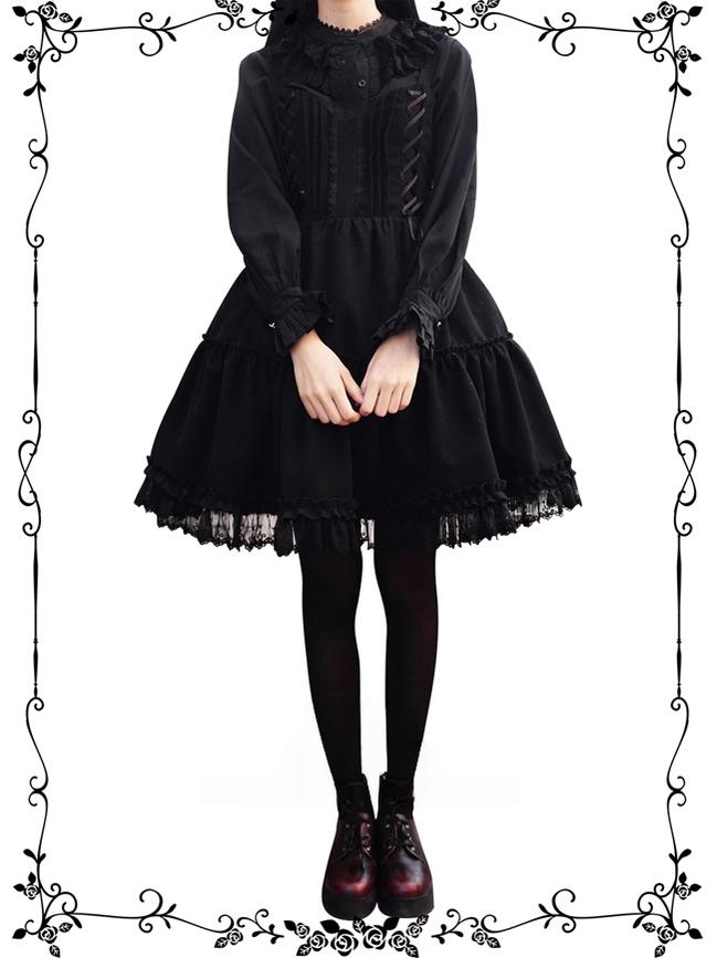 Tiny Garden - Garden Waltz - Black Elegant Lolita Knee-Length JSK Dress with Chest Lace Trim - product detail 3