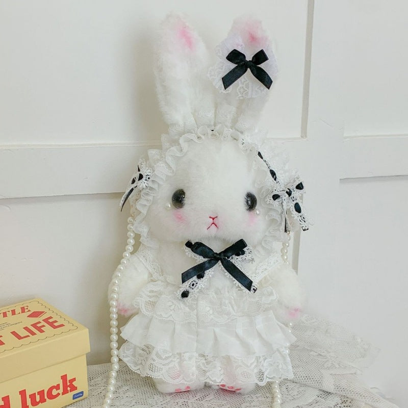 Lop-Eared Bunny Lolita Pearl Chain Doll Bag – 2025 Cute Bow Plush Shoulder Bag