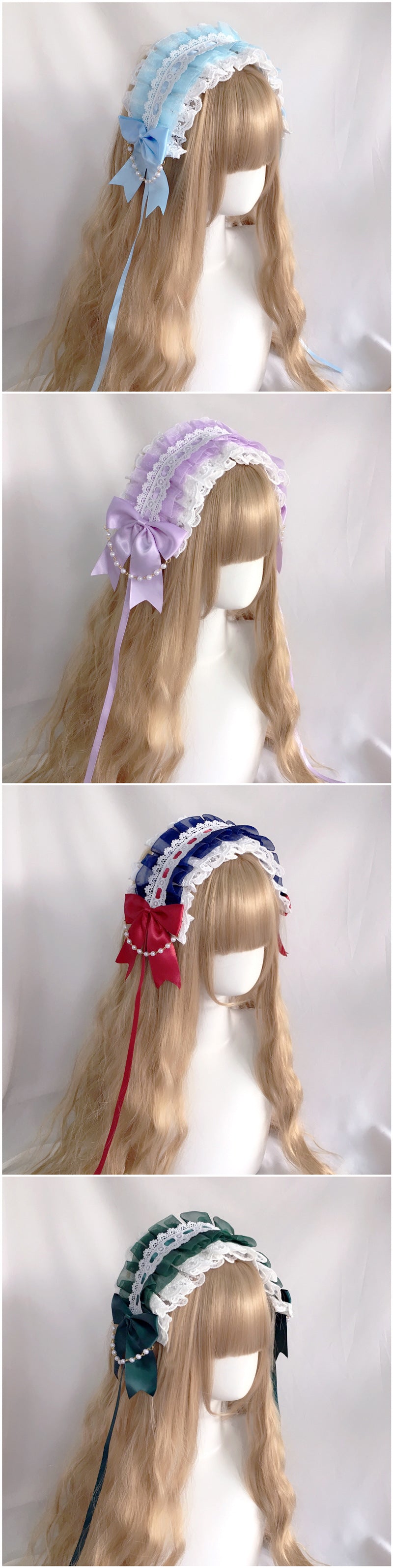 Snow white LolitaFetch lace headband with KC bow, soft girl style soft lace headdress perfect for sweet Lolita fashion.