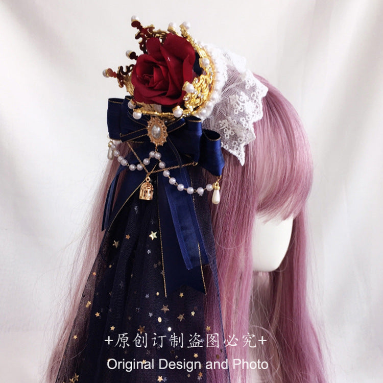 Christmas Lolita Crown Handmade Headpiece Gorgeous Hanamaru Shirayukihime Tea Party Lolita Hair Accessory Elegant Flower Bride - Lolita Fetch