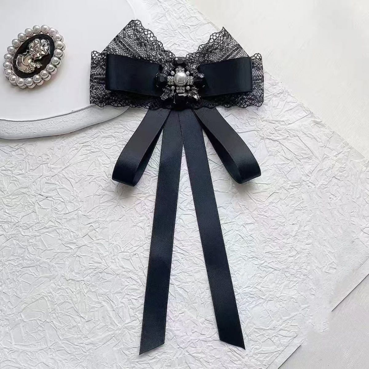 Handmade - Lace Ribbon Bow Collar - Brooch and Hair Clip - detail view 5