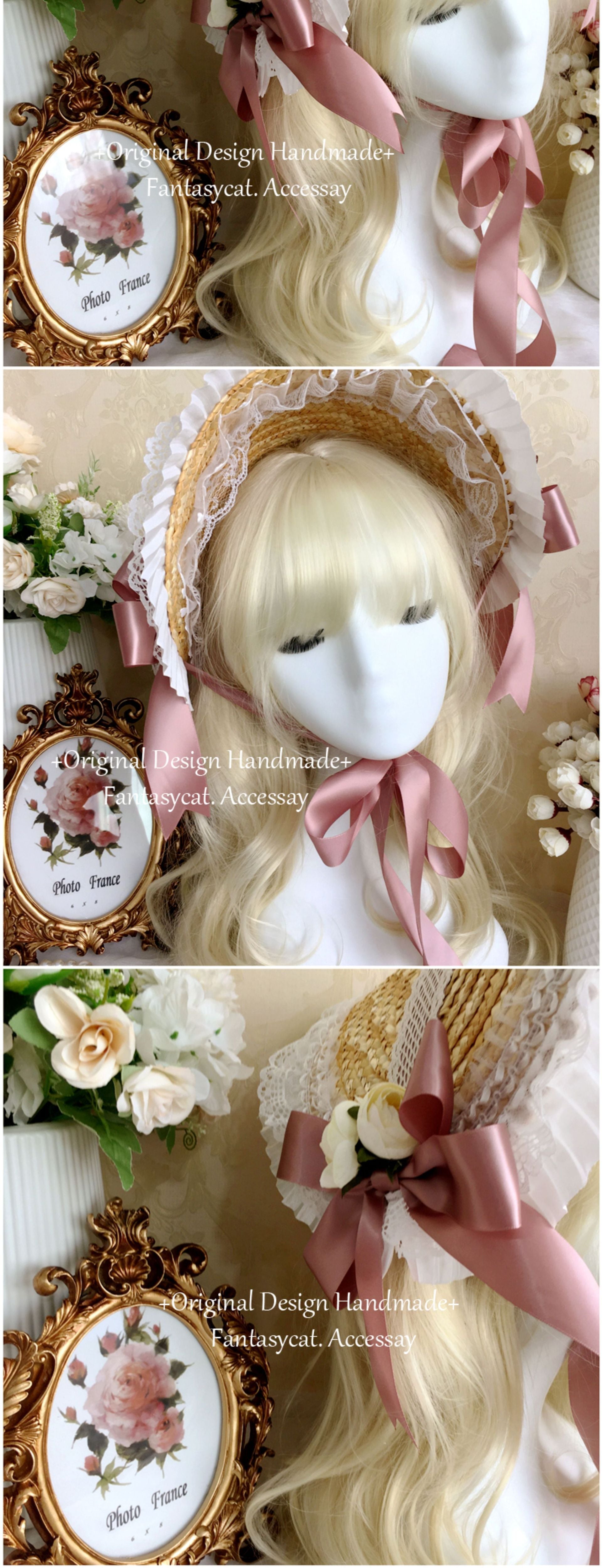 Fanmao Lolita French Flat Bonnet - Multi-color Pastoral Style Women's Summer Straw Hat