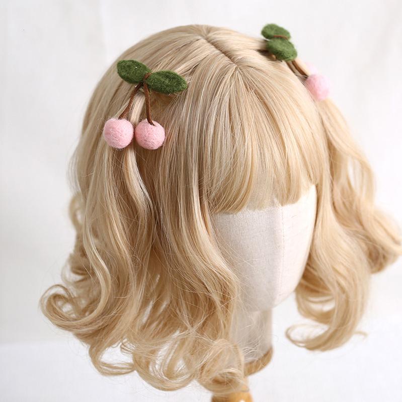 Xiaogui - Handmade Kawaii Wool Felt Cherry - Clips Headwear