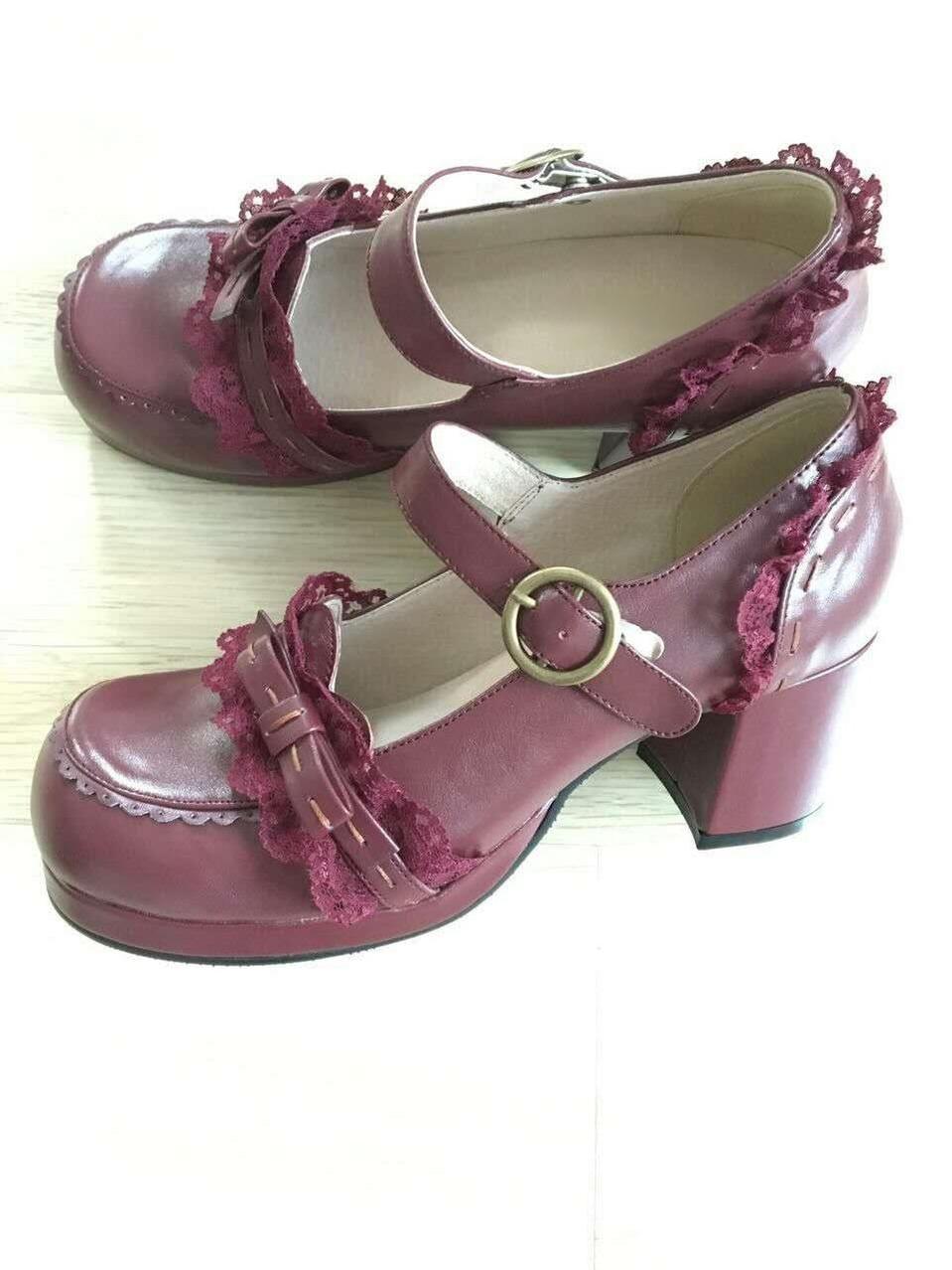 The Seventh Sense - Bow Lace - Lolita Shoes with a square toe - product detail 7