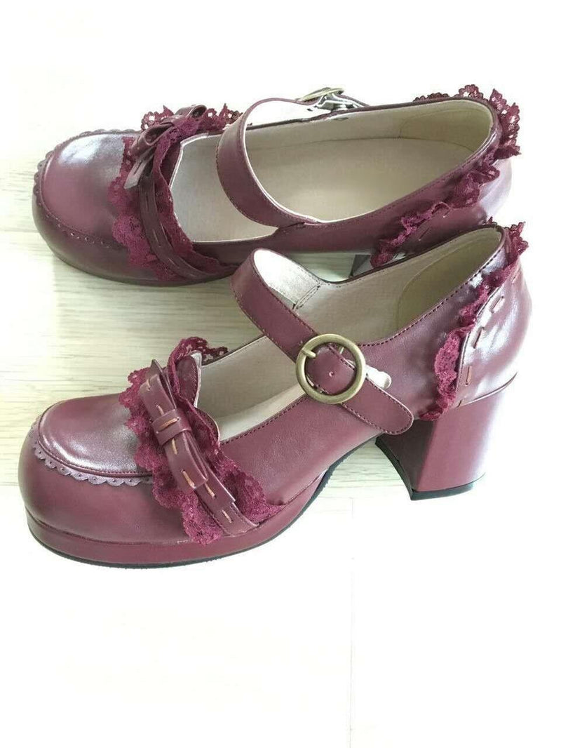 The Seventh Sense - Bow Lace - Lolita Shoes with a square toe - product detail 7