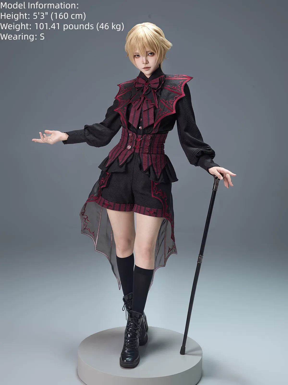 Letters from Unknown Star - Devil's Convention - Ouji Lolita blouse and suspender shorts with bat-trailing panels - product detail 8