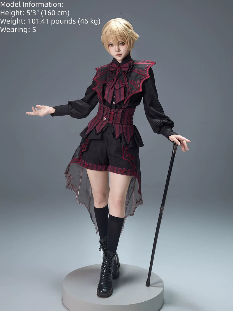 Letters from Unknown Star - Devil's Convention - Ouji Lolita blouse and suspender shorts with bat-trailing panels - product detail 8