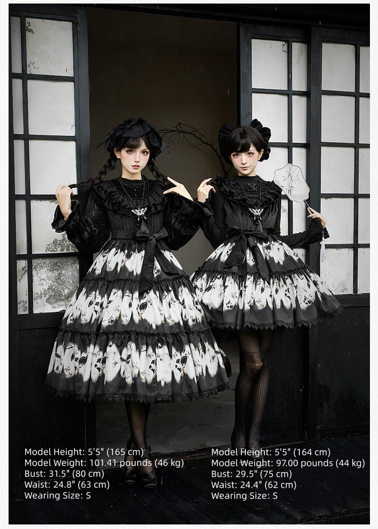 With PUJI - Dead Leaf Butterfly - Gothic Lolita JSK & OP Dress Set, Butterfly Print