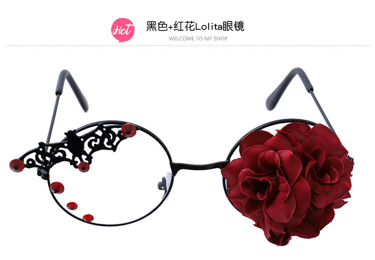 Accessories Lolita Rose Heart Wings Steampunk Bat Rose Gothic Gear Single-Sided Glasses - Lolita Fetch