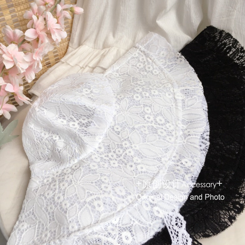Girl Lolita White Lace Sun Hat Wide Brim Sunshade Hat Vintage Bonnet Hat Sun Protection Hat