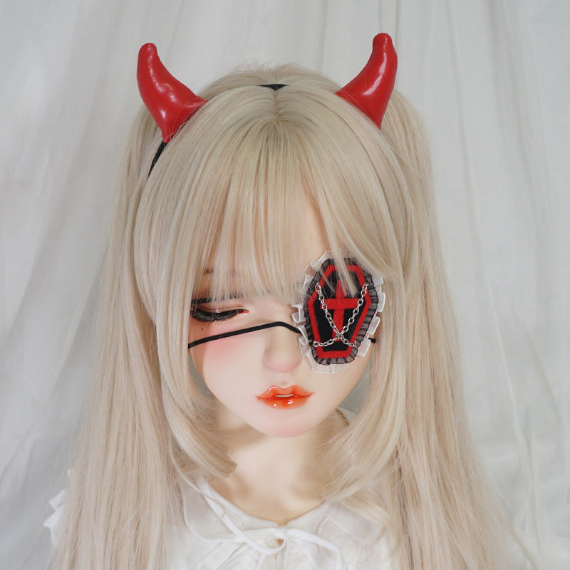 Gothic Girl Cross Single Eye Mask Lolita Dark Halloween Accessories Yandere Mid-2000s Harajuku Style