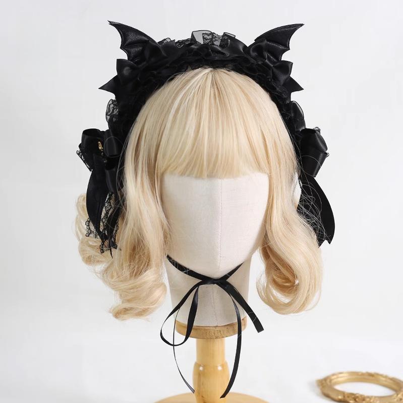 Xiaogui - Halloween Gothic Lolita Hairband, Detachable Devil Wings All Black