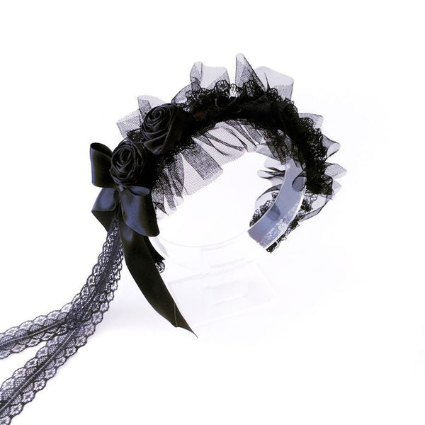 Qili Nightfall Handmade Elegant Retro Black Flower Headband - Lolita Black Hair Accessory