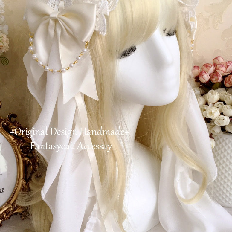 Fanmao Original Lolita White Nun Veil Headscarf Wedding Lolita Headwear Pearl Hairband