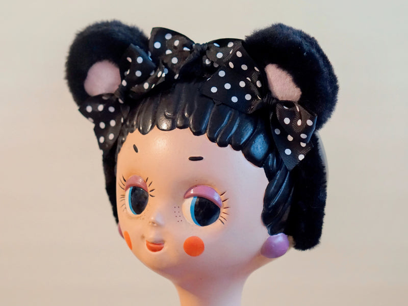 Original Handmade Bear Ear Bowknot Plush Headband Lolita Brown Japanese Korean Style - Lolita Fetch