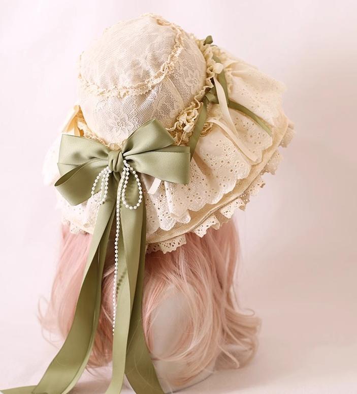 Xiaogui - Elegant Lolita Sunshade Hat Floral - Bow Hats Headwear