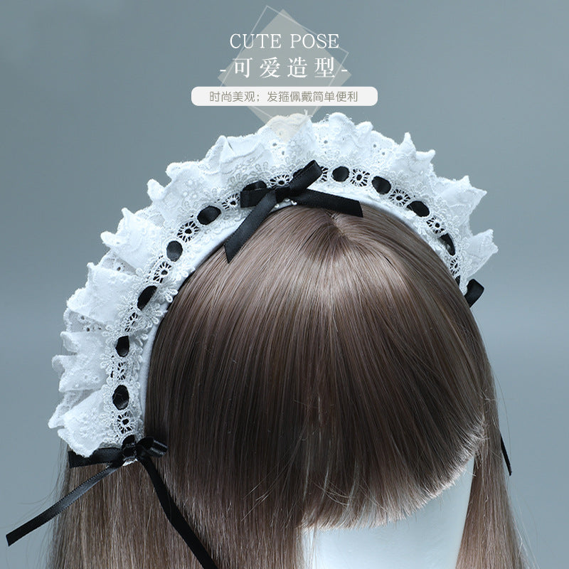 Japanese Style Anime Lolita Headwear Lolita Hair Accessories Lace Bow Maid Headband B Style