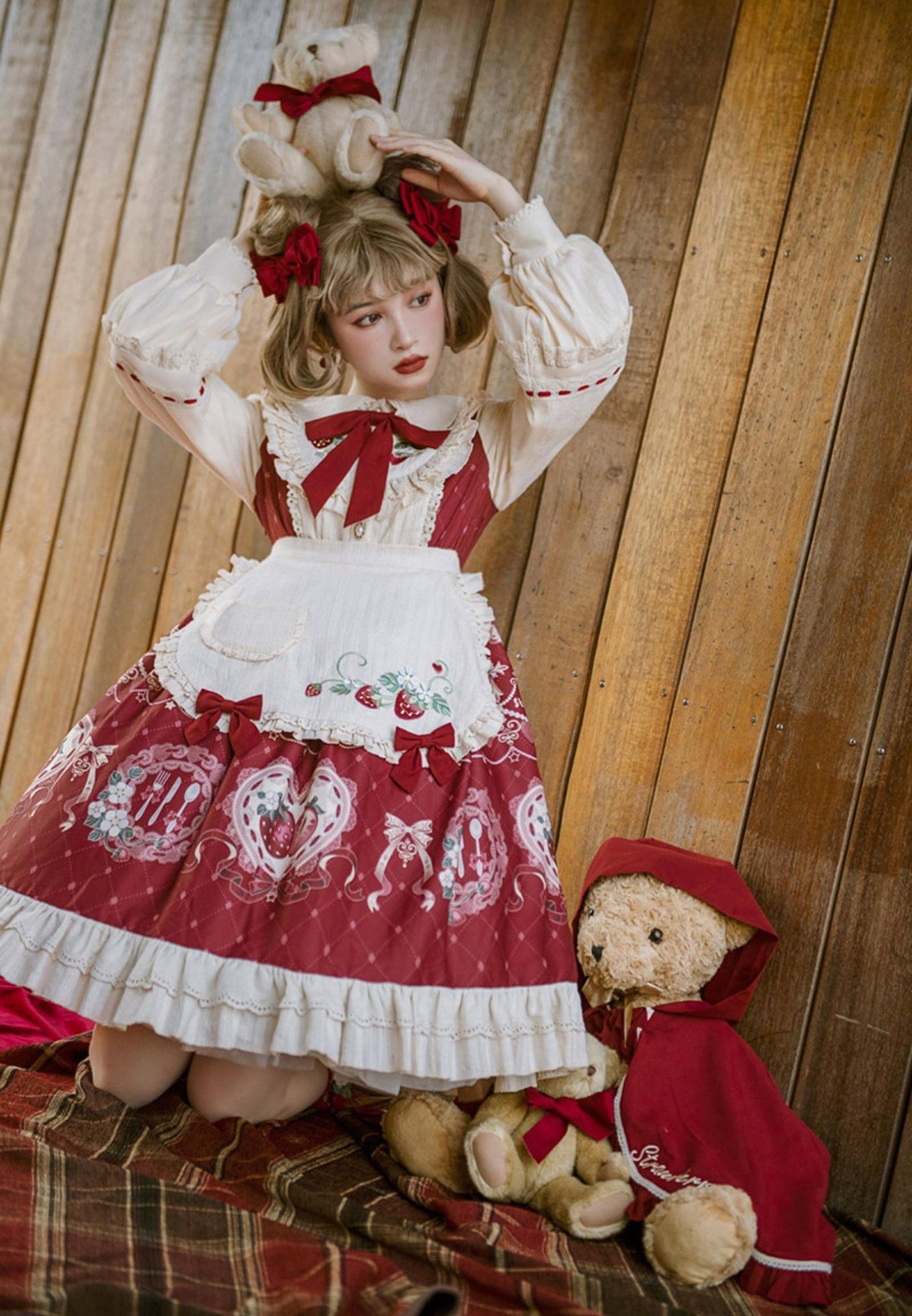 Your Princess - Strawberry Diary - Sweet Lolita Strawberry Print OP Dress with Cape