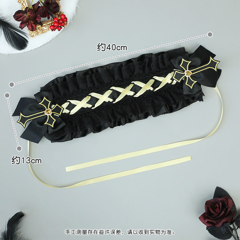 Dark Gothic Lolita Cross Lace Bow Hairband - Comic Con Cos Party Girl Headwear - Lolita Fetch