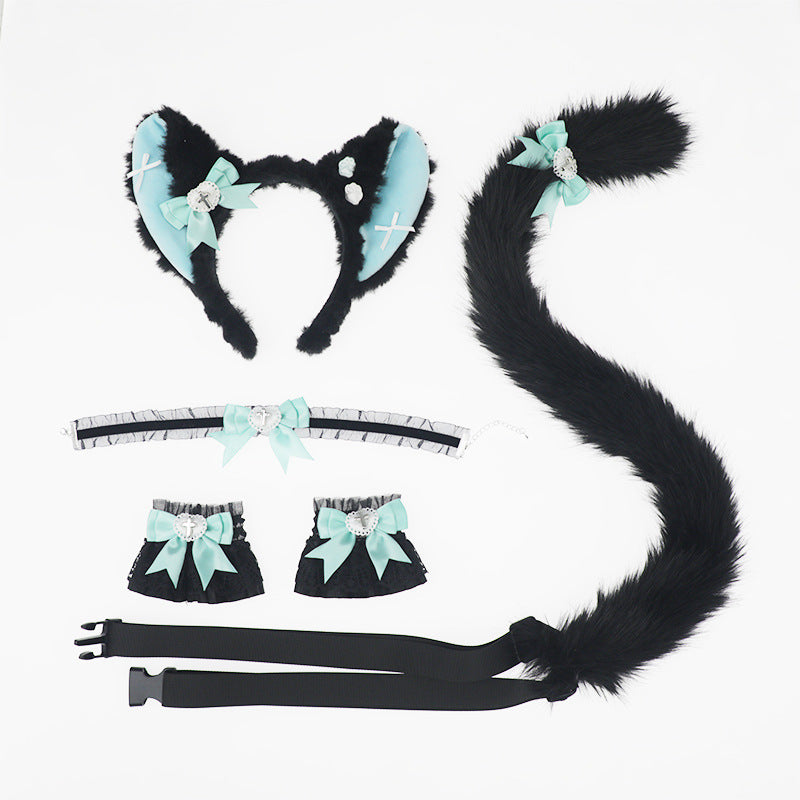 Cosplay Cat Ear Headband Cat Tail Accessories Handmade Cute Cat Girl Beast Ear Hair Accessories Beast Tail Accessories Set